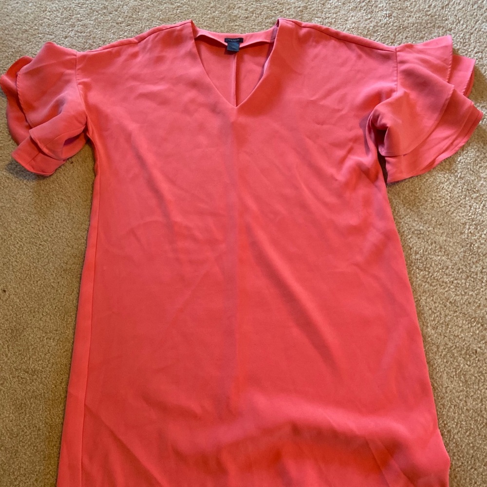 Ann Taylor Coral Tiered Ruffle Sleeve Dress Sz L